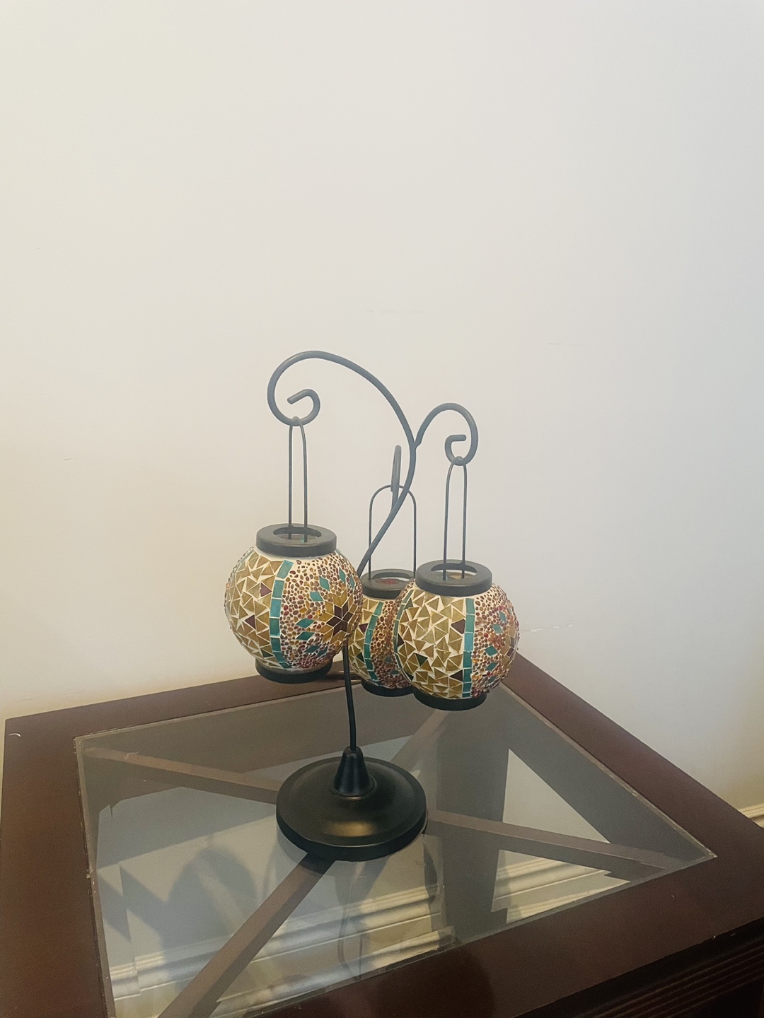 Triple Mosaic Glass Candle Lantern Holder
