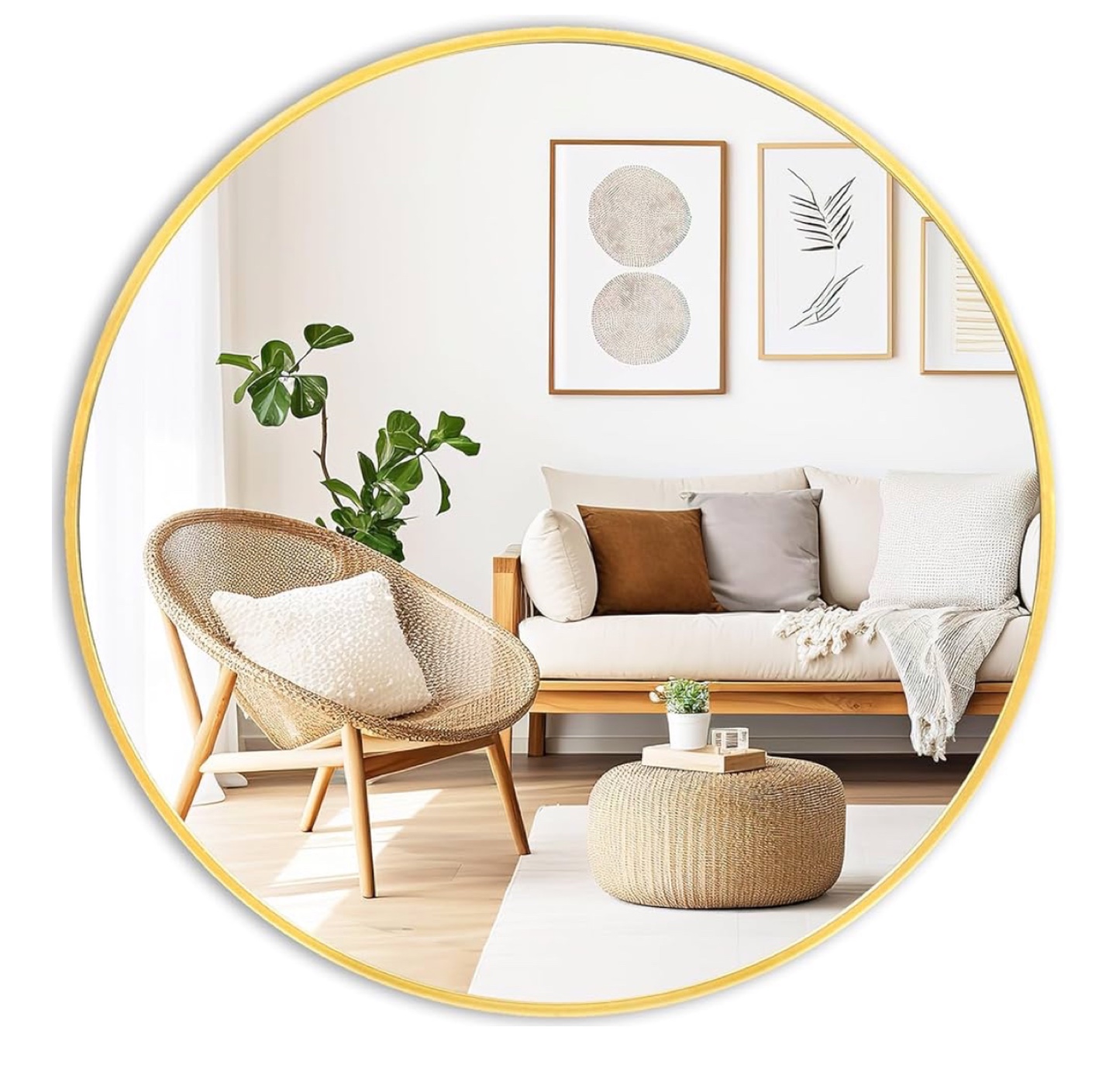 Large Round Gold Frame Mirror