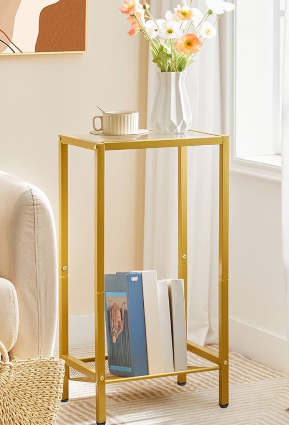Gold Metal and Glass Side Table