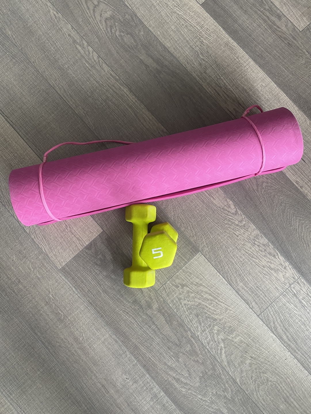 Pink Yoga Mat & 5lb Dumbbells