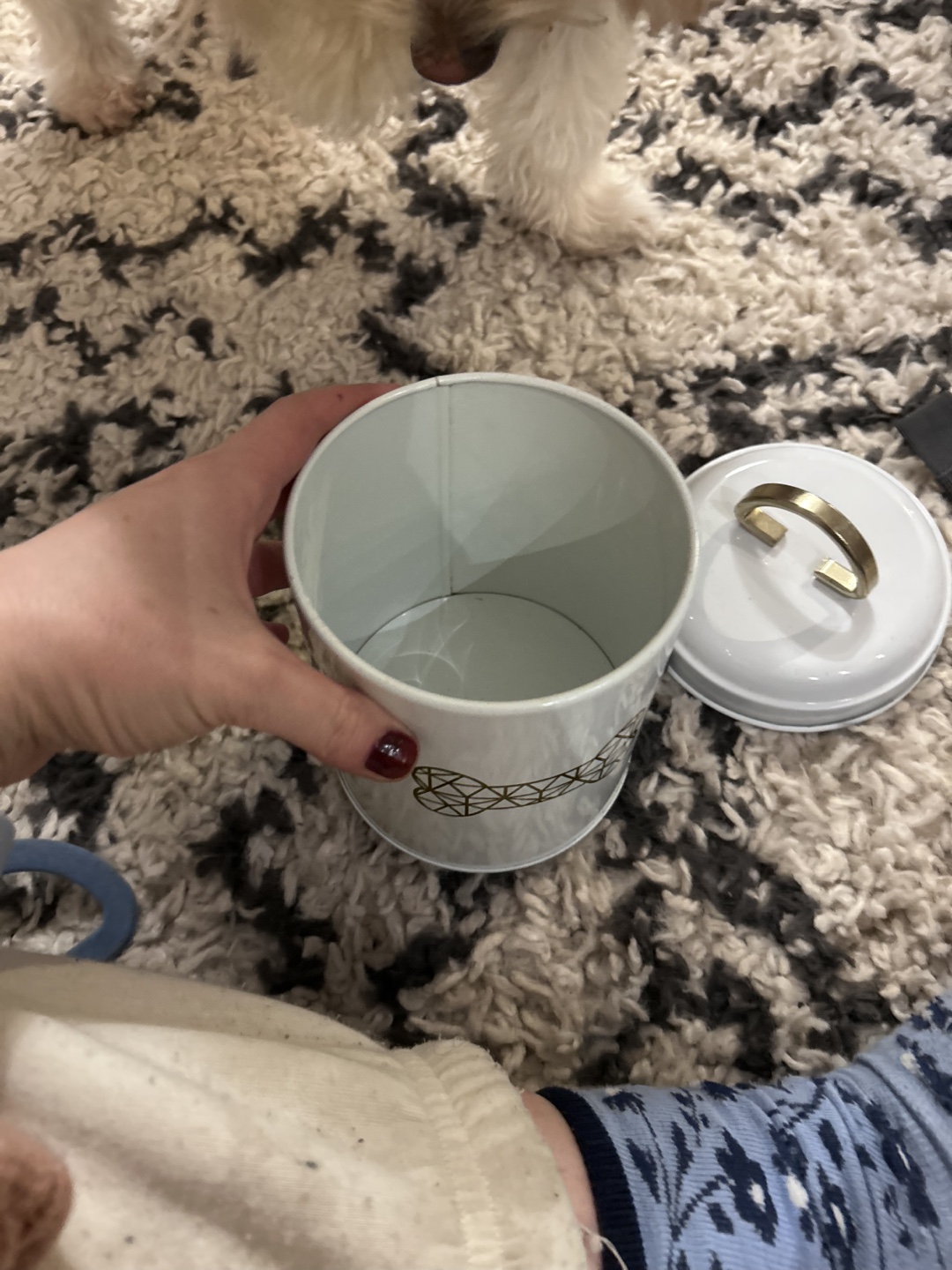 White Metal Dog Treat Jar with Gold Bone Design - photo 3