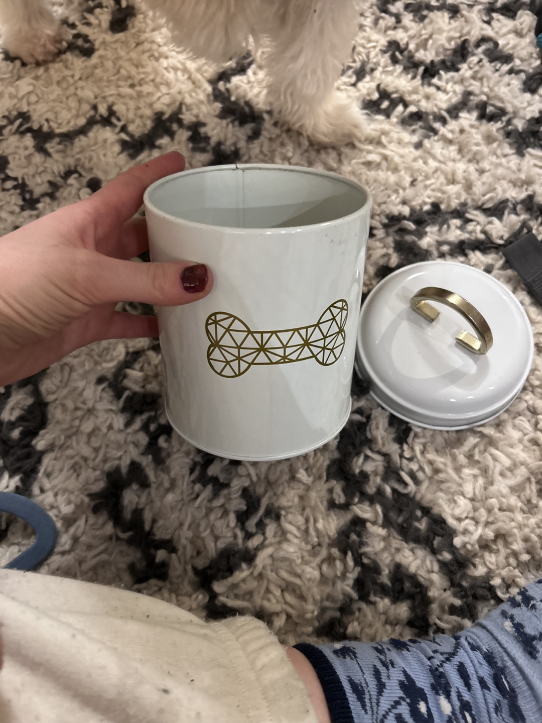 White Metal Dog Treat Jar with Gold Bone Design - photo 4
