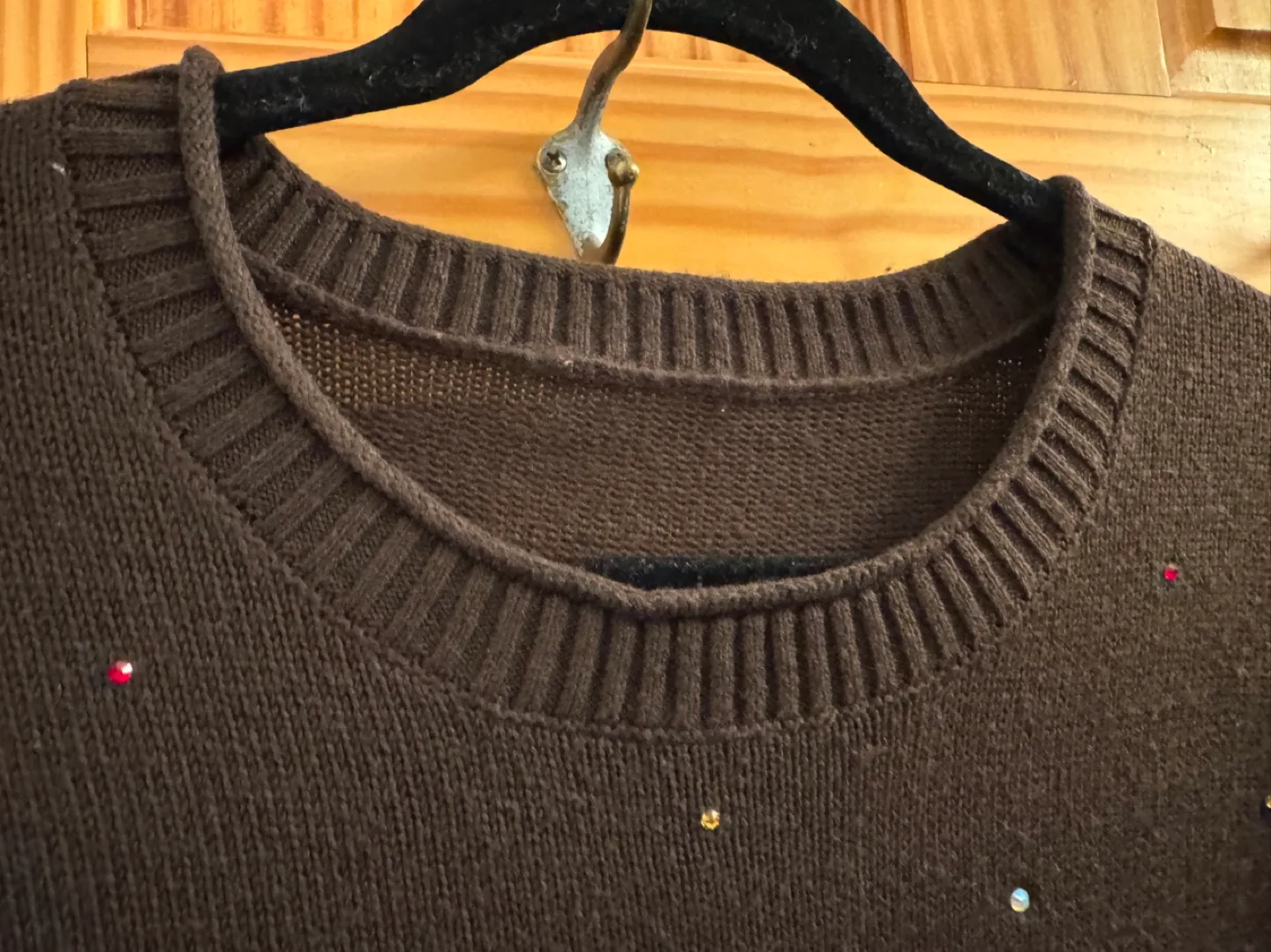 Brown Rhinestone Embellished Knit Sweater Dress image indicator(2)