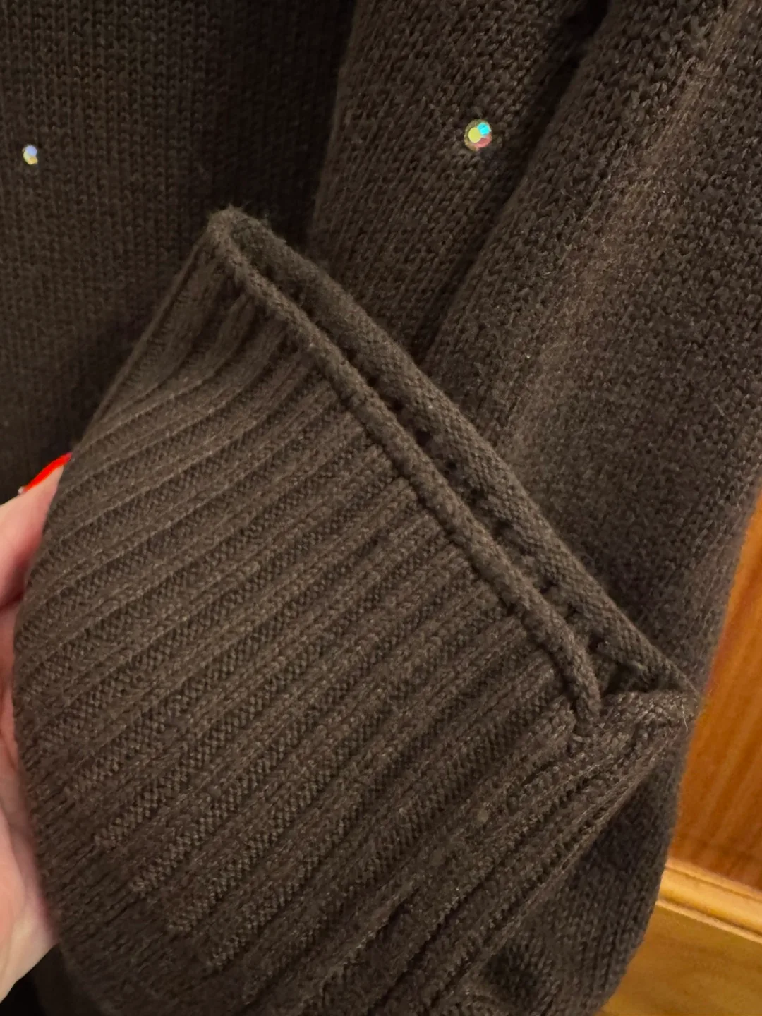 Brown Rhinestone Embellished Knit Sweater Dress image indicator(3)