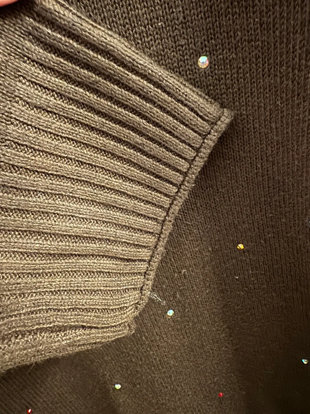 Brown Rhinestone Embellished Knit Sweater Dress image indicator(4)