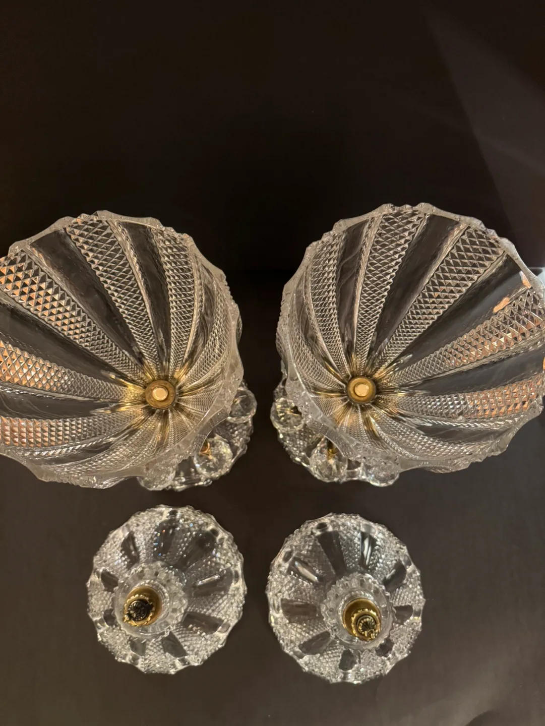 Vintage Pair of Crystal Candy Bowls with Brass Accents image indicator(3)