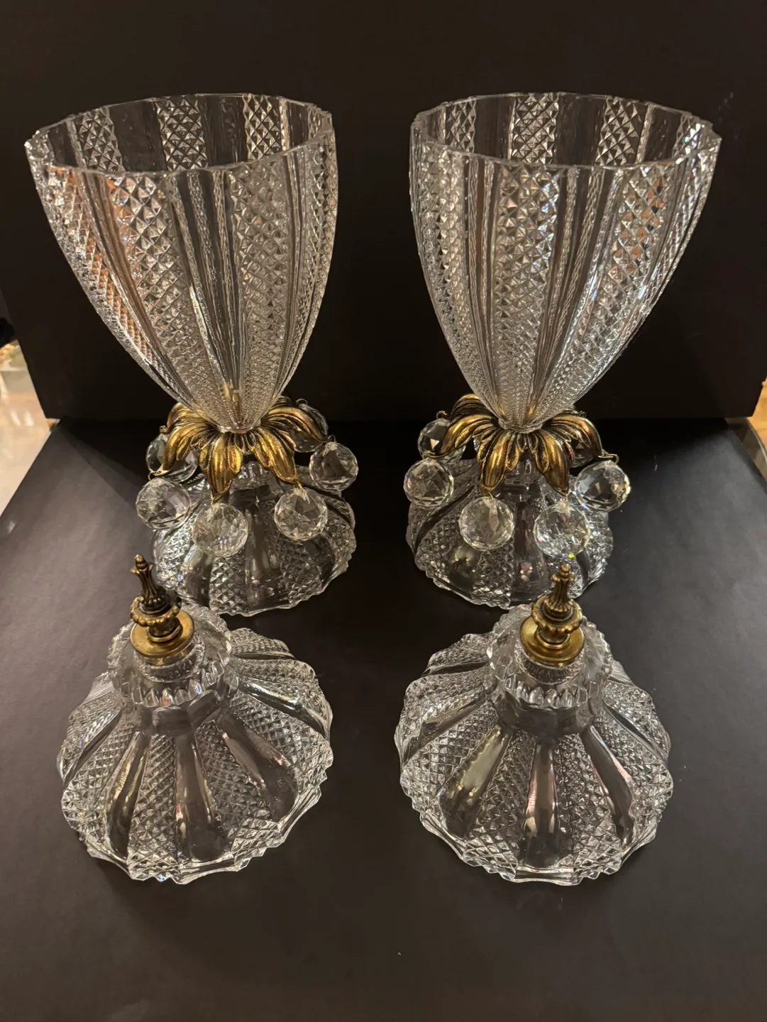 Vintage Pair of Crystal Candy Bowls with Brass Accents image indicator(2)