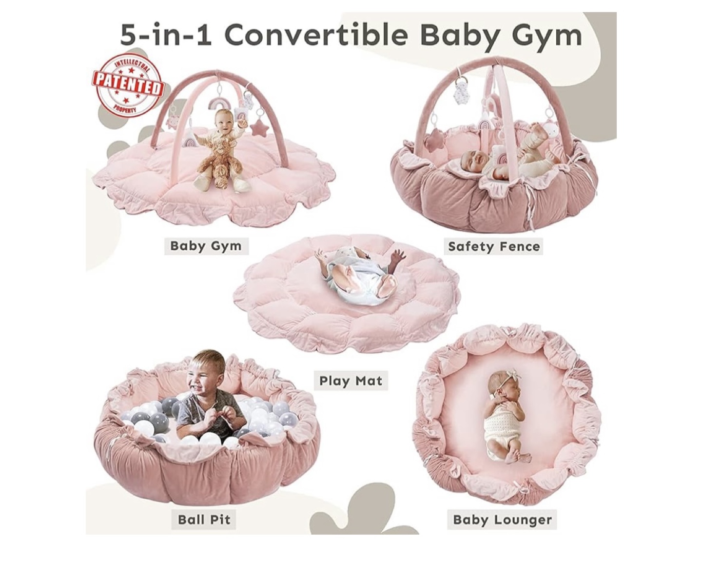 5-in-1 Convertible Baby Gym & Play Mat - Pink - photo 2