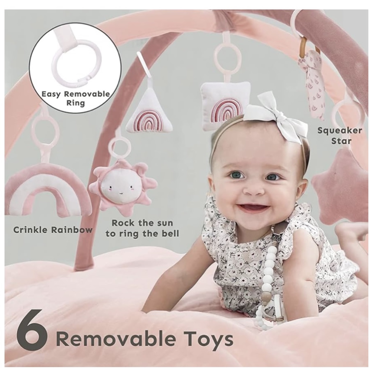 5-in-1 Convertible Baby Gym & Play Mat - Pink - photo 3