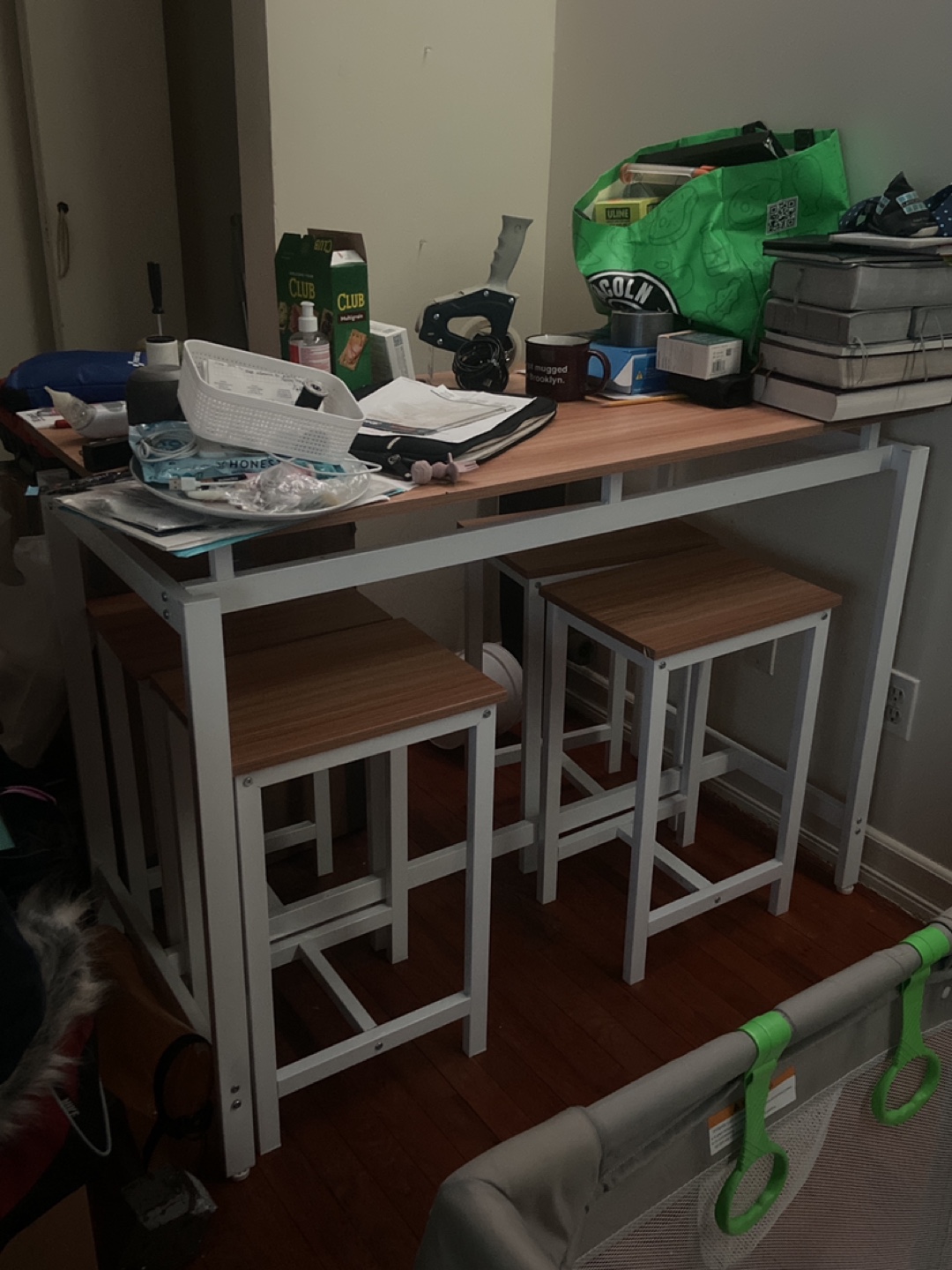 White and Light Wood Kitchen Table Set with Two Stools - photo 2