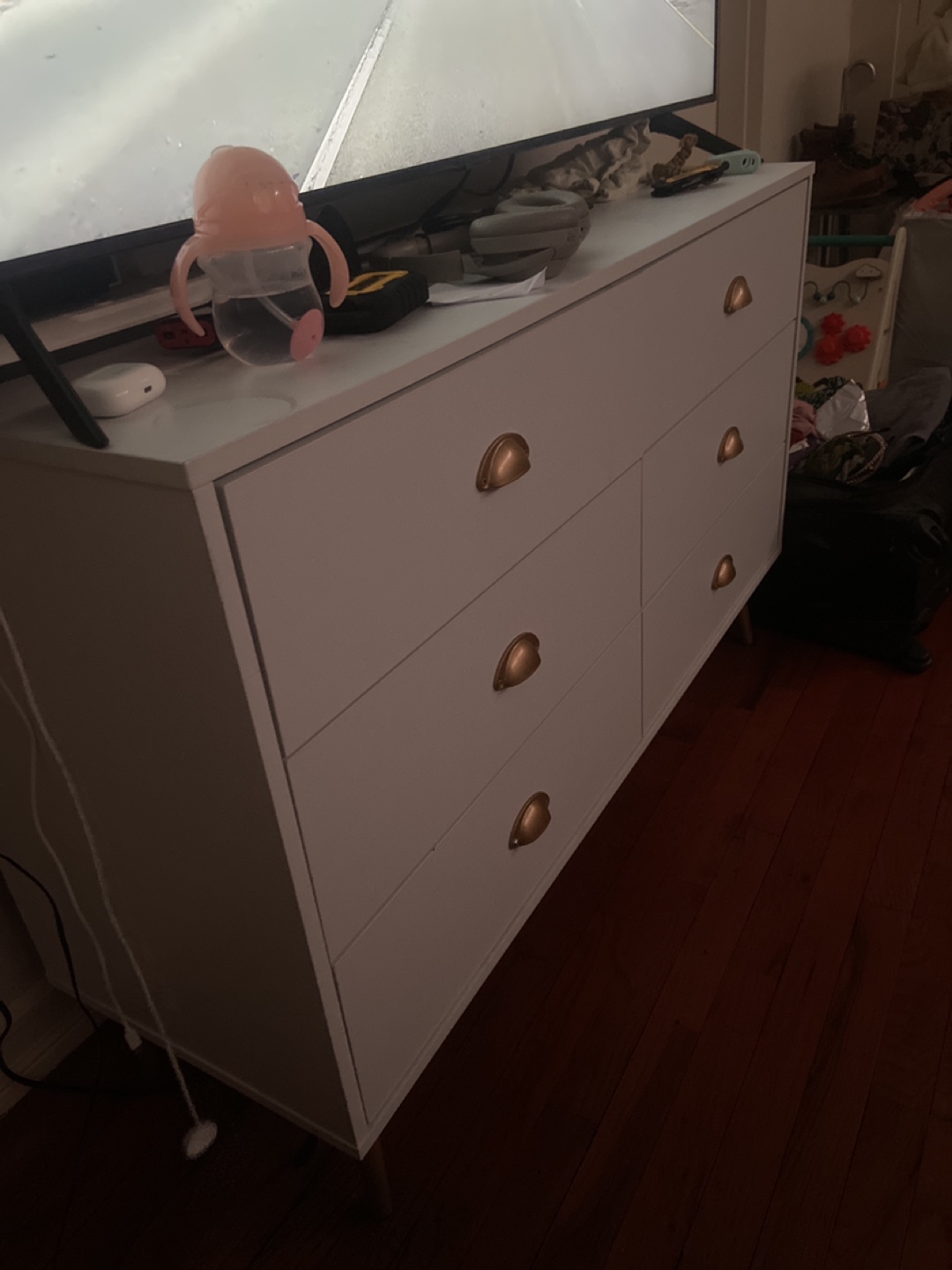 White 6-Drawer Dresser with Gold Handles