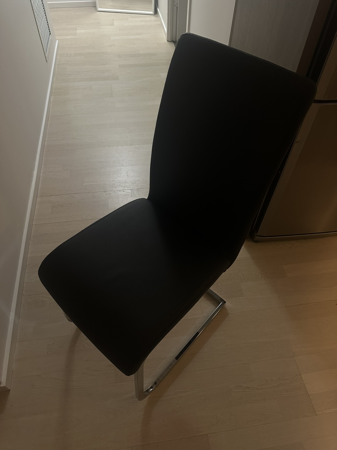 Modern Black Leather Dining Chair with Chrome Legs - photo 2