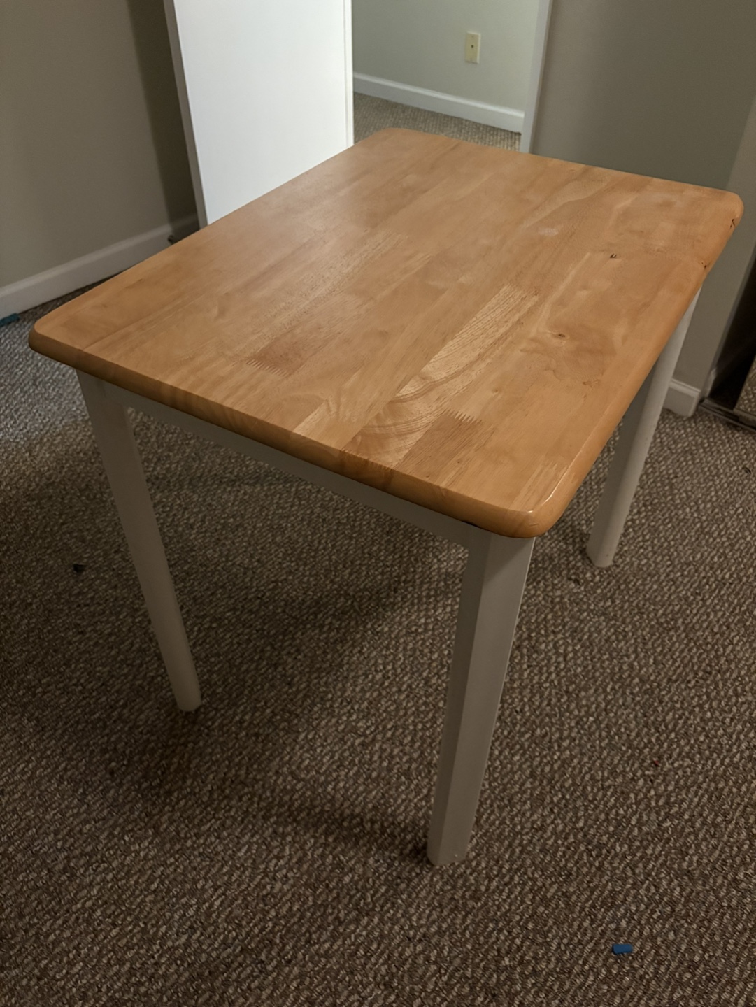 Small Wooden Table with White Legs