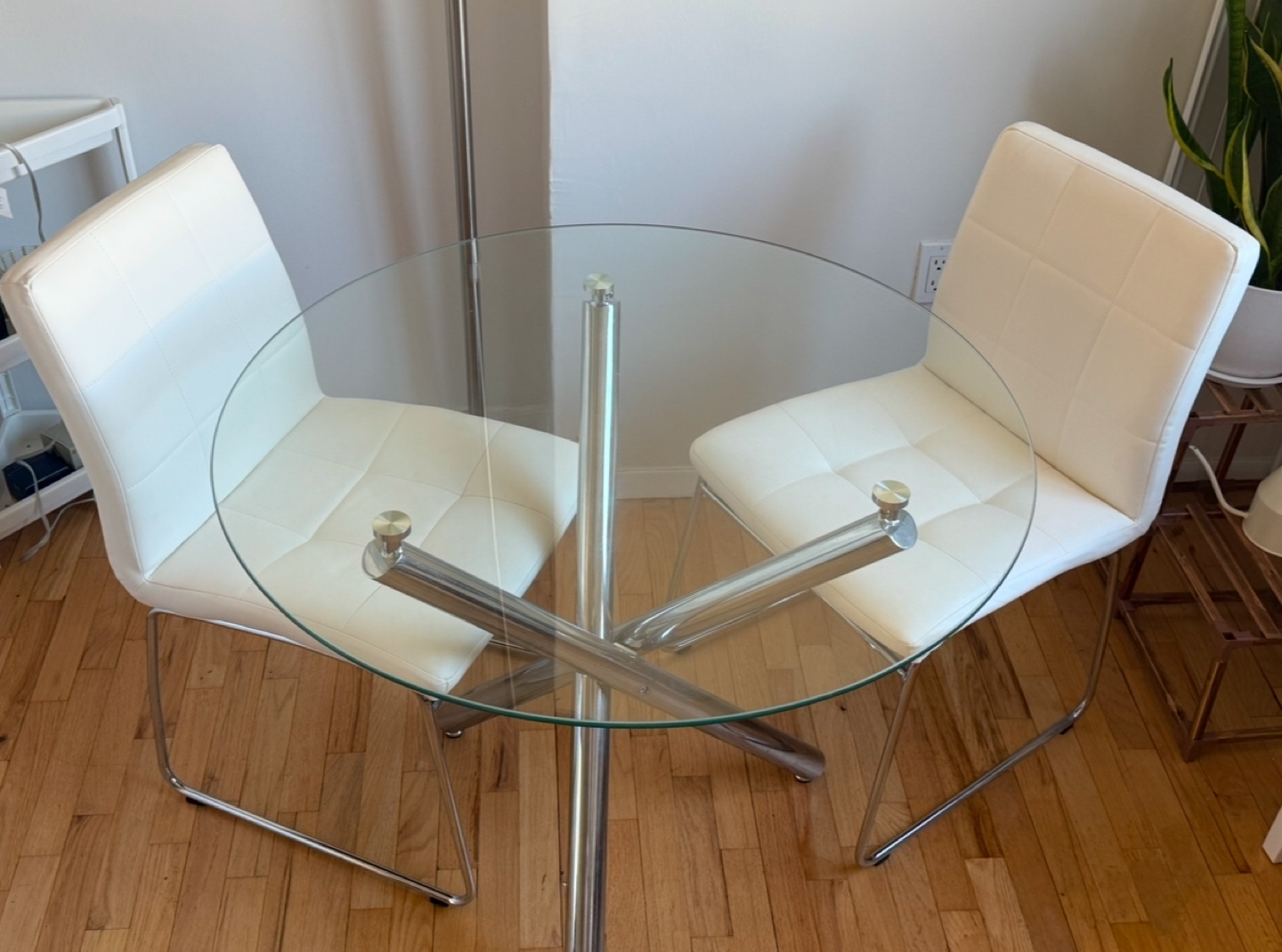 Glass Top Dining Table with Two White Chairs - photo 3