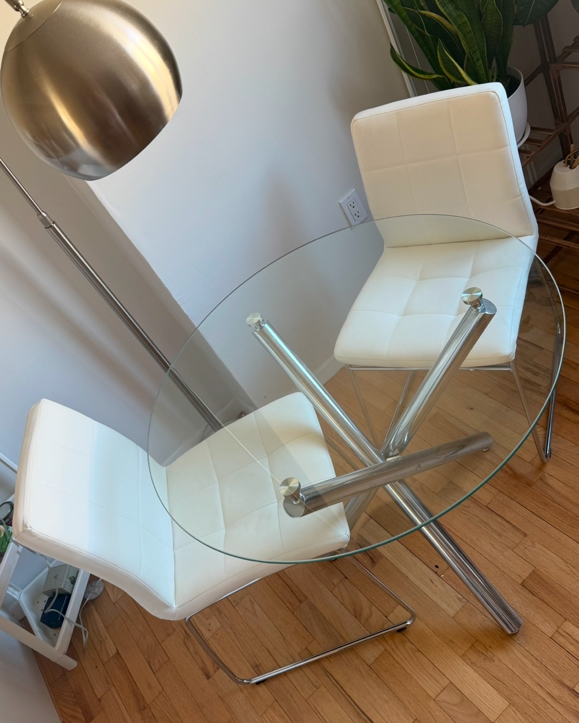 Glass Top Dining Table with Two White Chairs - photo 2