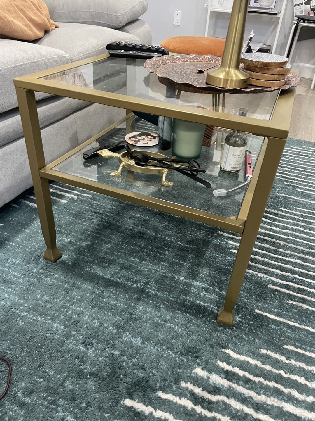 Gold Metal Frame Glass Top Coffee Table - photo 2