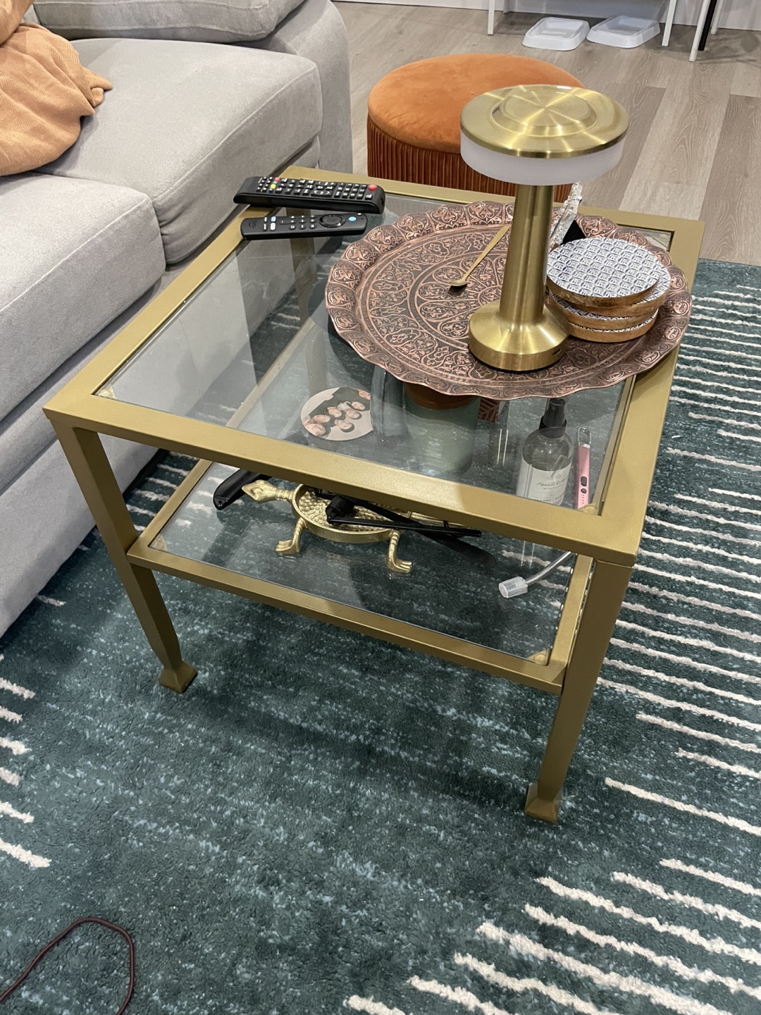 Gold Metal Frame Glass Top Coffee Table