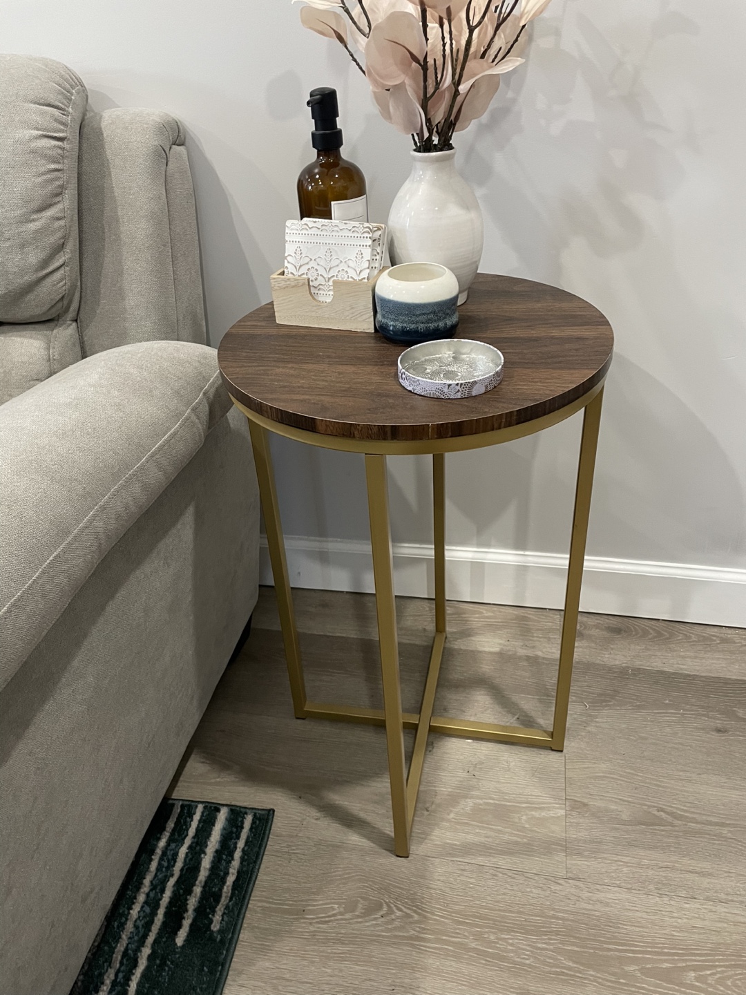 2 Round gold and brown accent tables