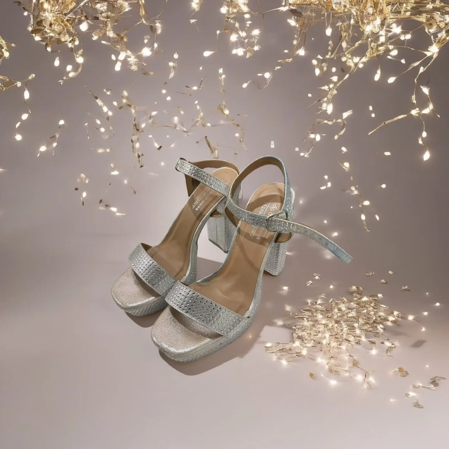 Silver sparkly platform heels thumbnail