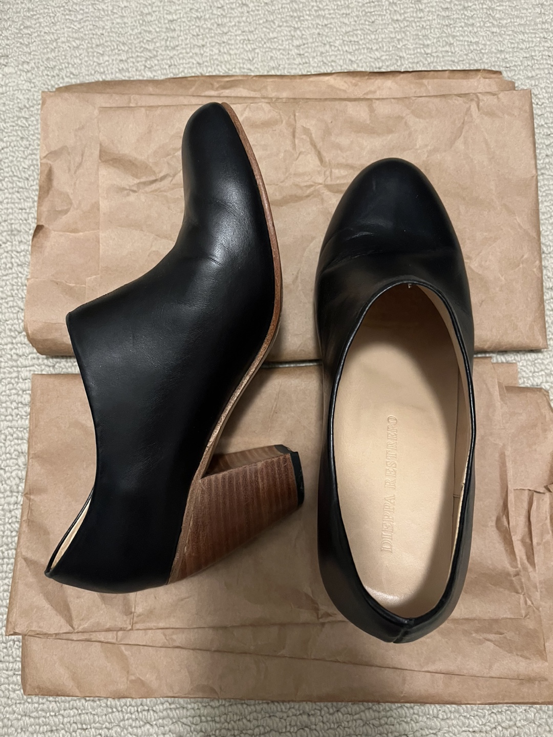 Dieppa Restrepo Black Leather Block Heel Ankle Boots - Size 9.5