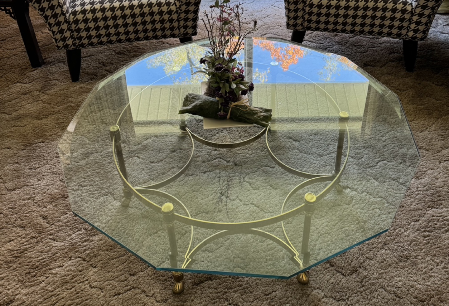Picked up-  Octagon Glass Top Coffee Table Gold Metal Frame