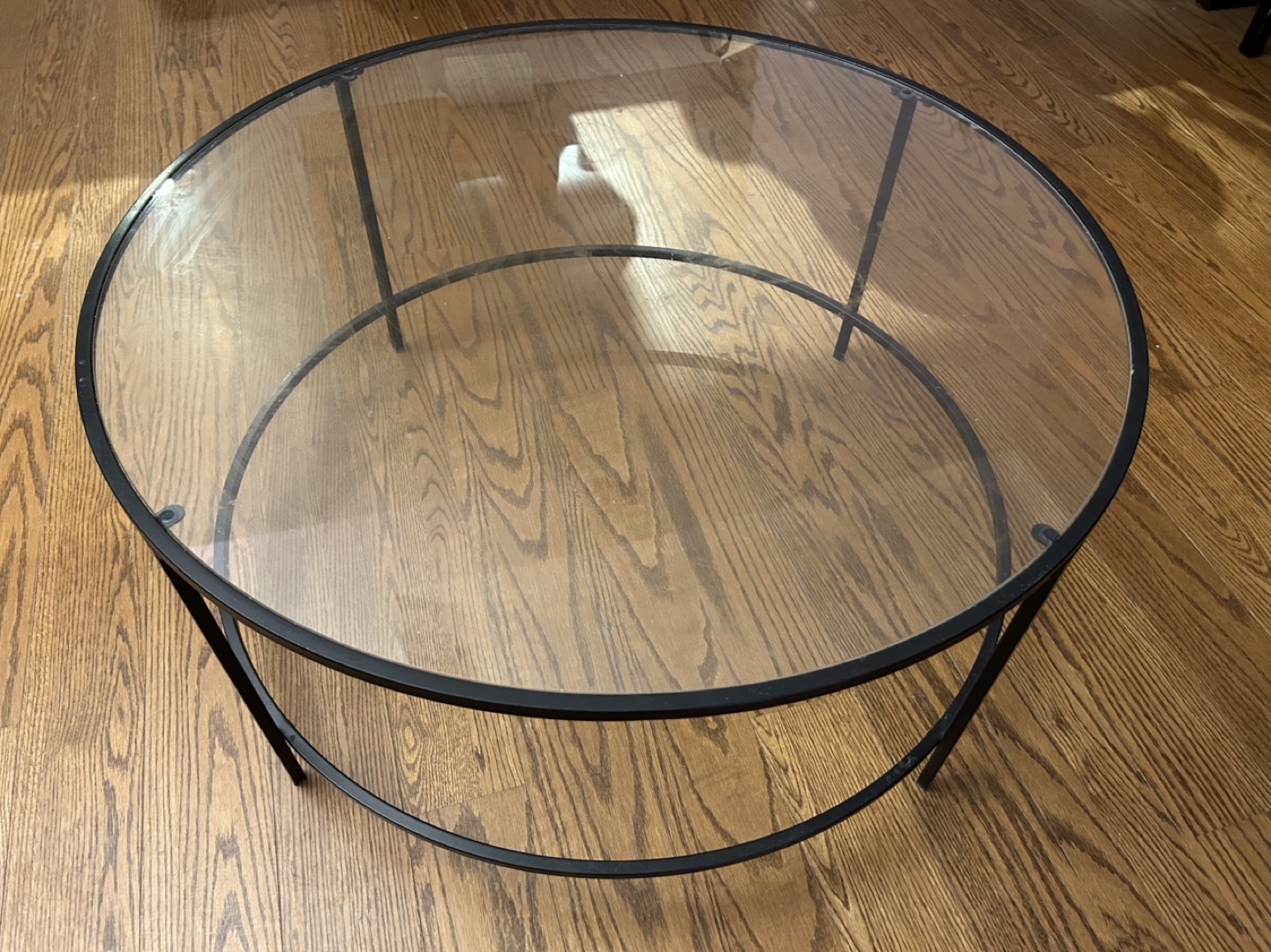 Glass Top Coffee Table with Black Metal Frame
