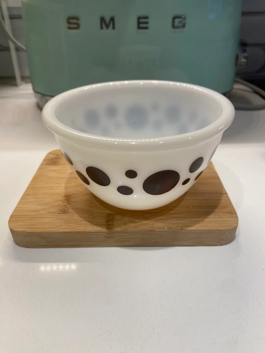 Vintage Hazel Atlas Milk Glass Polka Dotted Bowl image indicator(2)