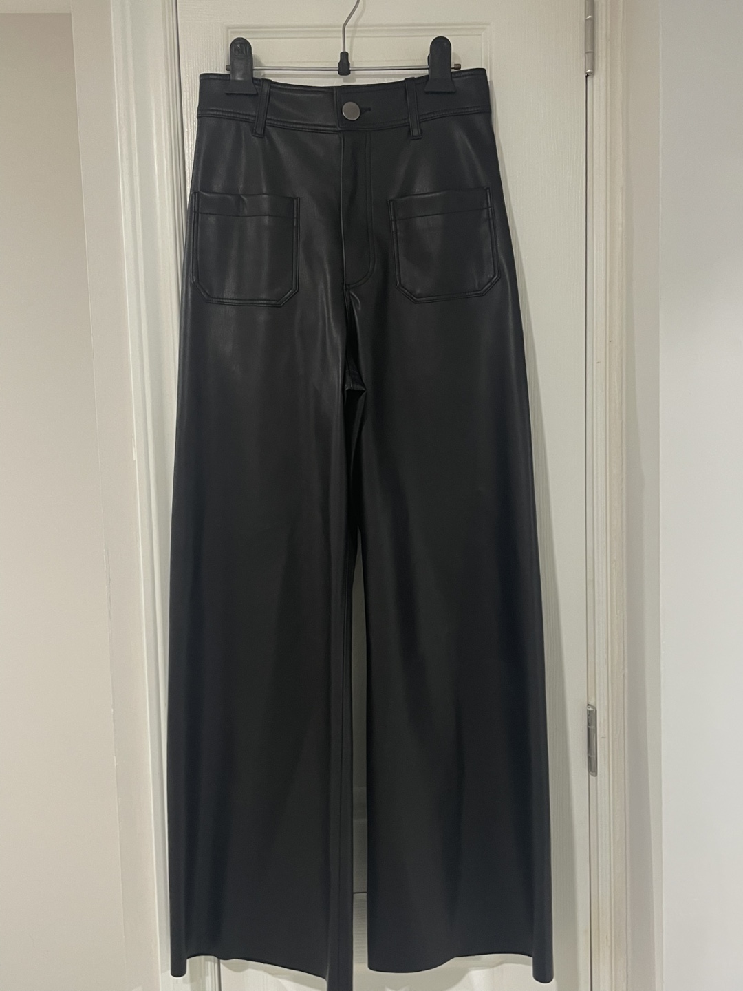 Black Leather Wide Leg Pants