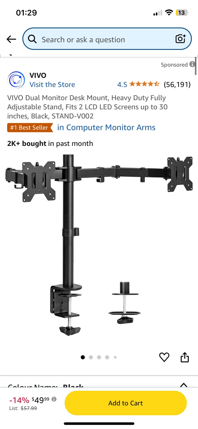 VIVO Dual Monitor Desk Mount - Black - photo 4