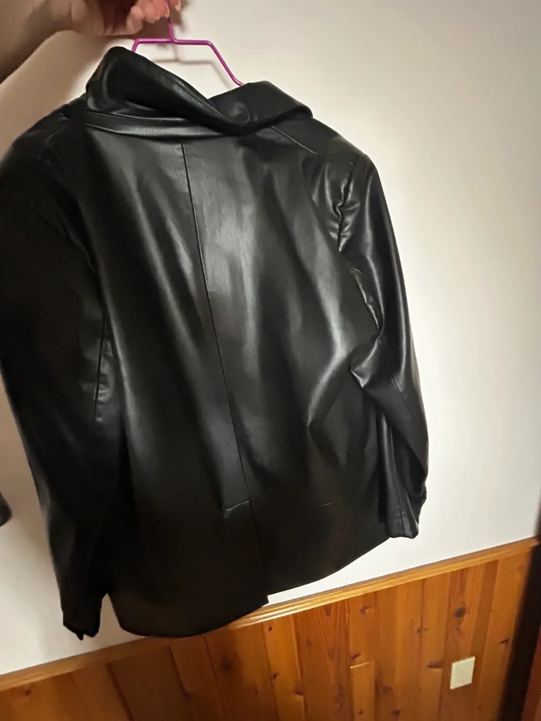 Zara Black Faux Leather Blazer Jacket thumbnail
