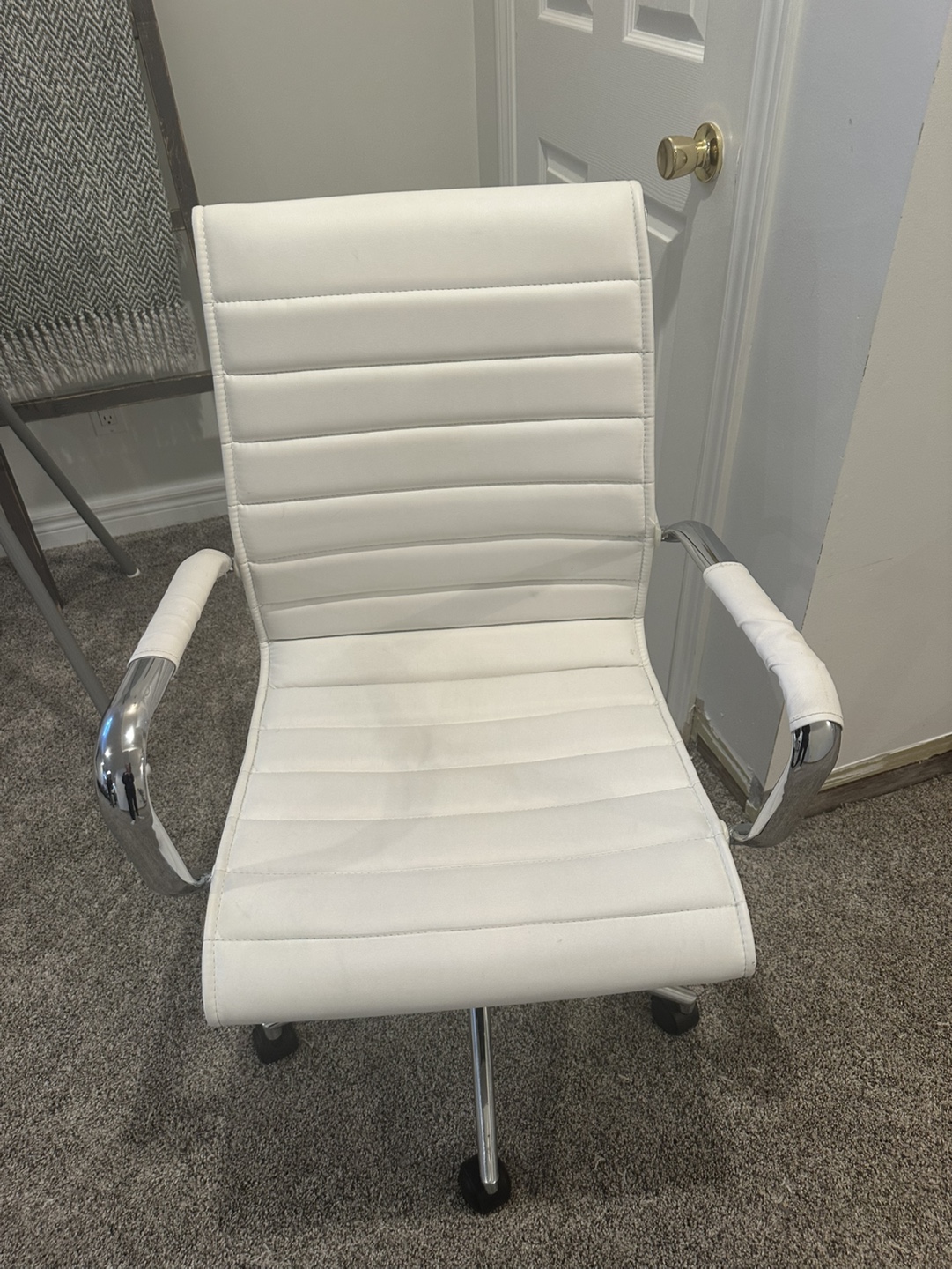 White Office Chair with Chrome Arms
