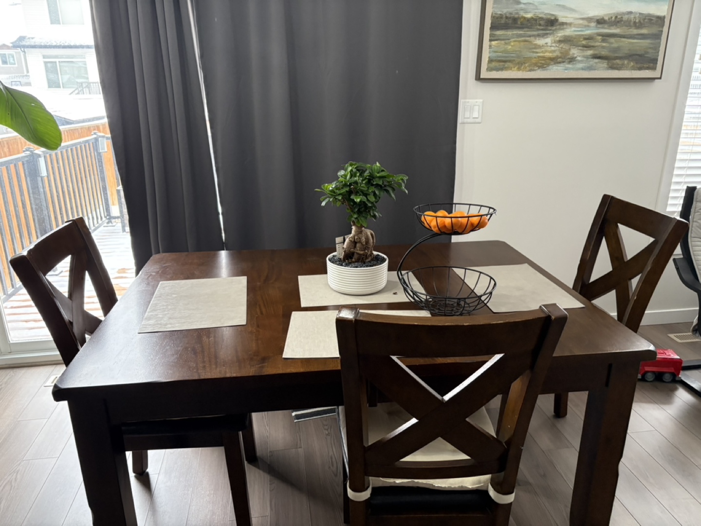 Dark Brown Wood Dining Table and Three Chairs - photo 4