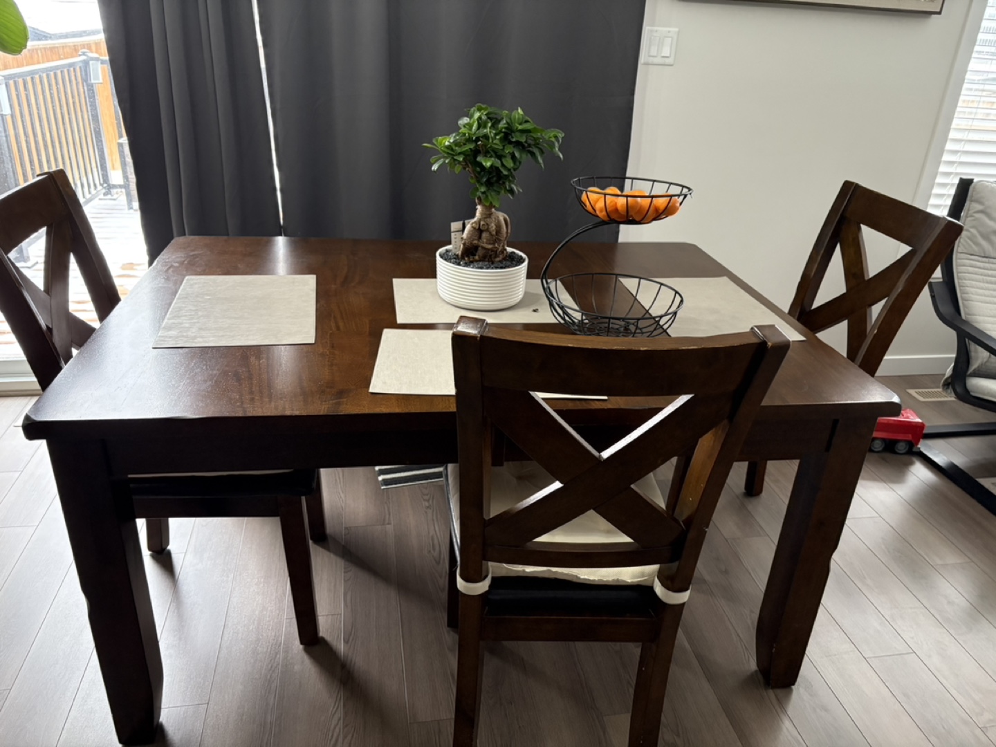 Dark Brown Wood Dining Table and Three Chairs - photo 5