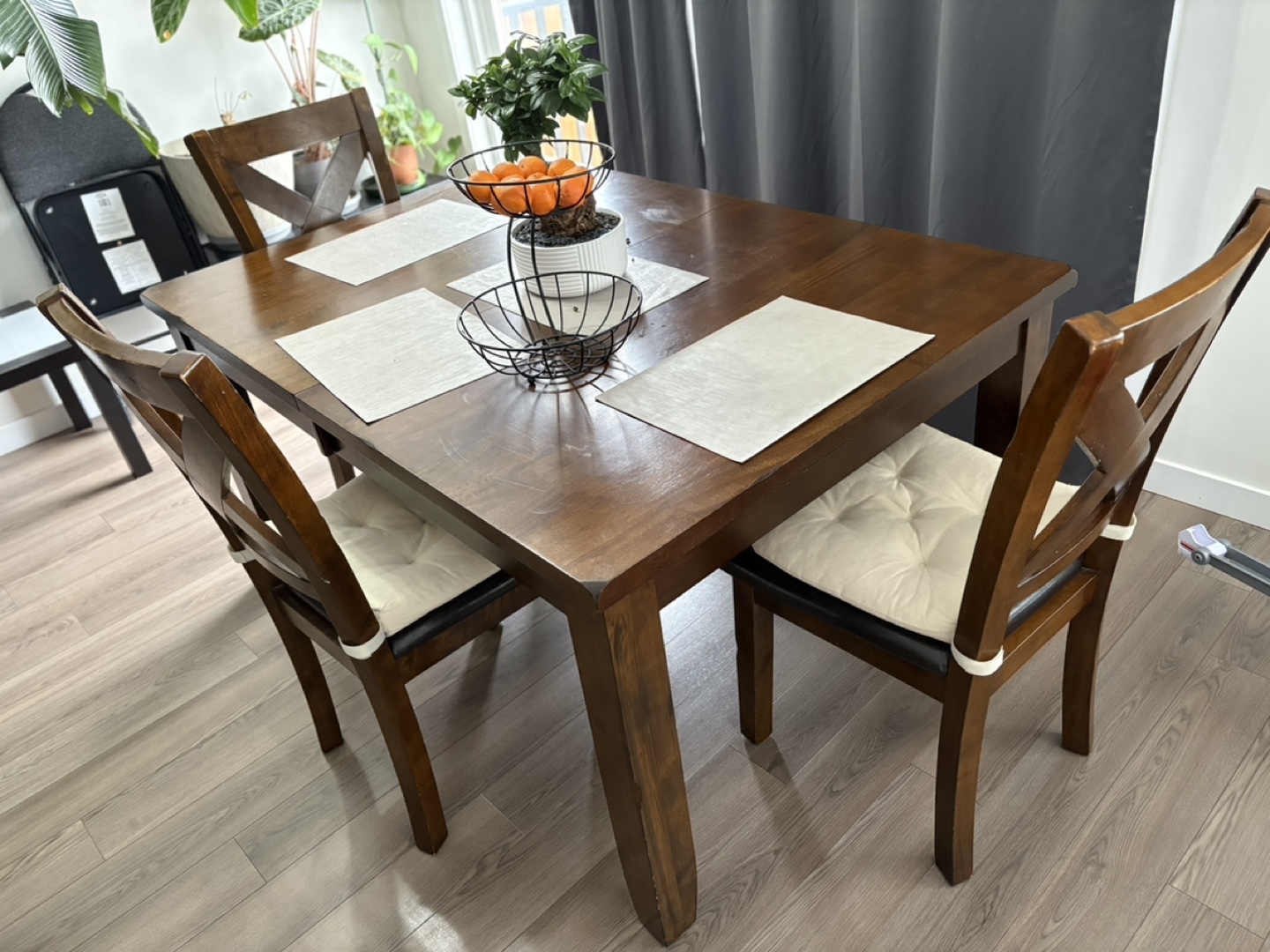 Dark Brown Wood Dining Table and Three Chairs - photo 2