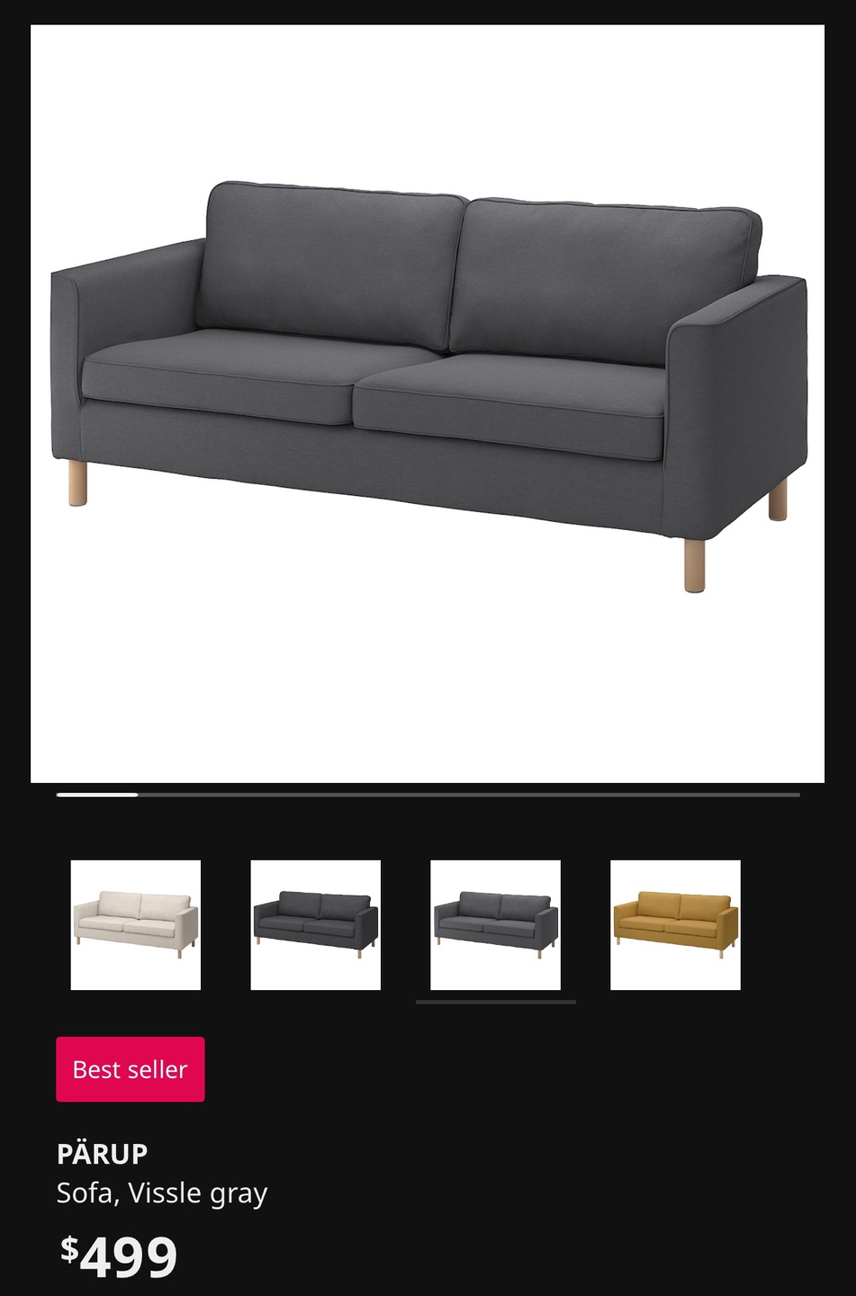 IKEA PÄRUP Sofa - Vissle Gray