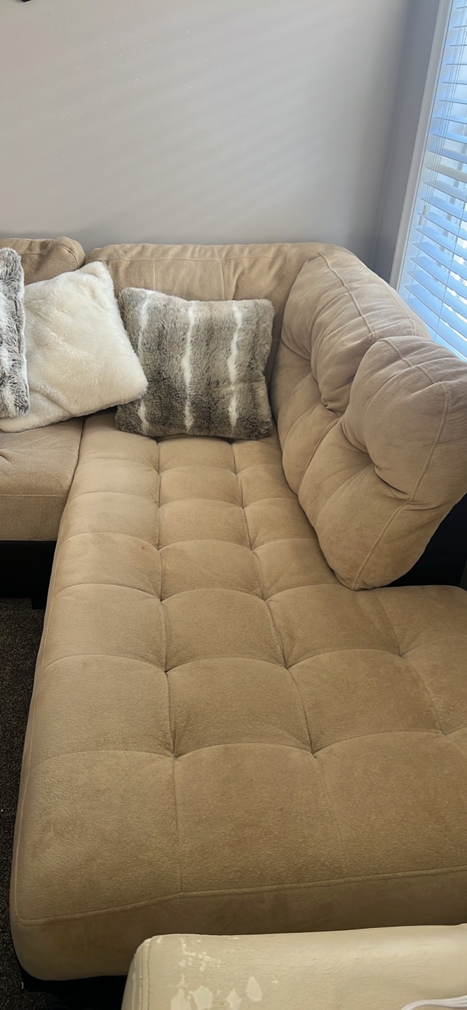 Beige Sectional Sofa with Tufted Cushions