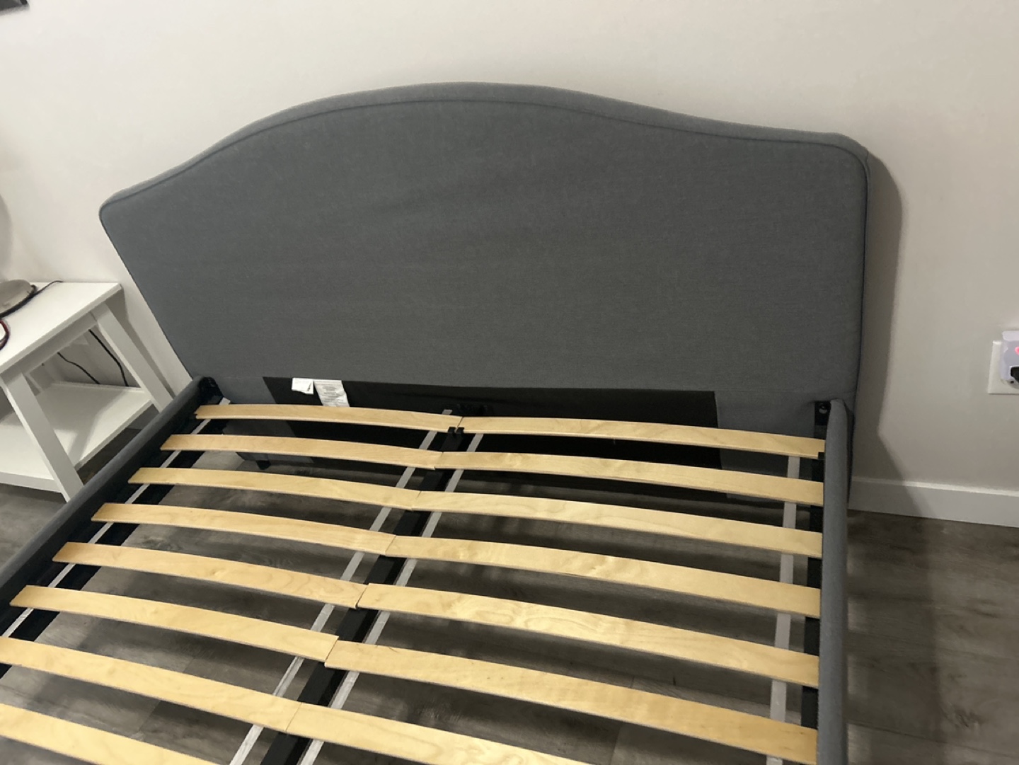 Queen Size Grey Upholstered Bed Frame with Slats