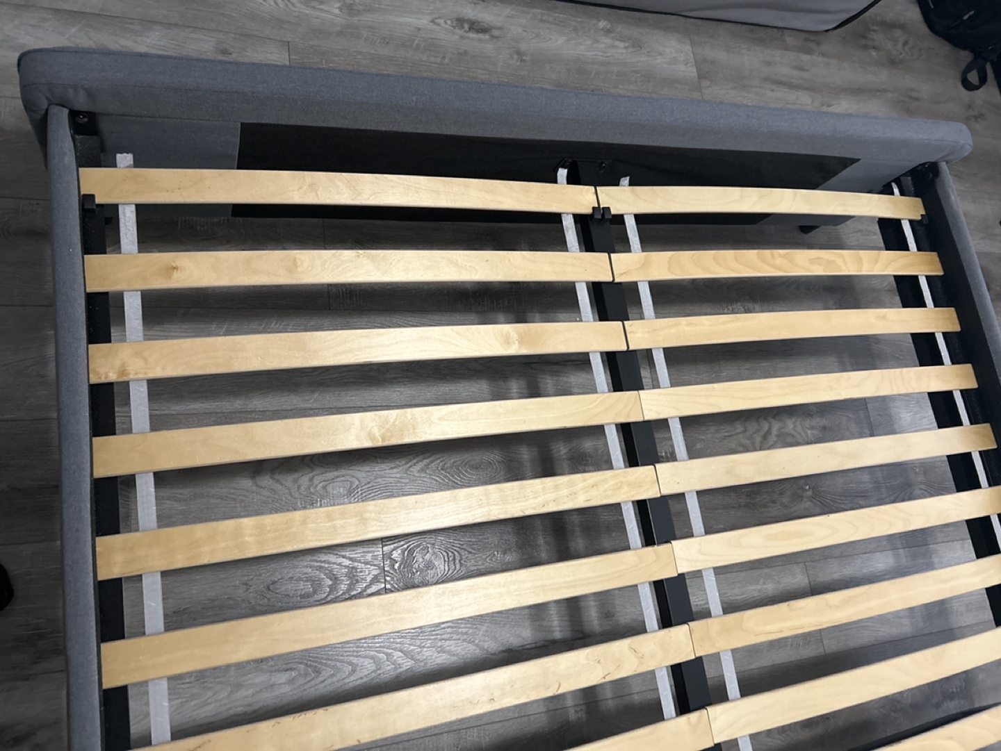 Queen Size Grey Upholstered Bed Frame with Slats - photo 3