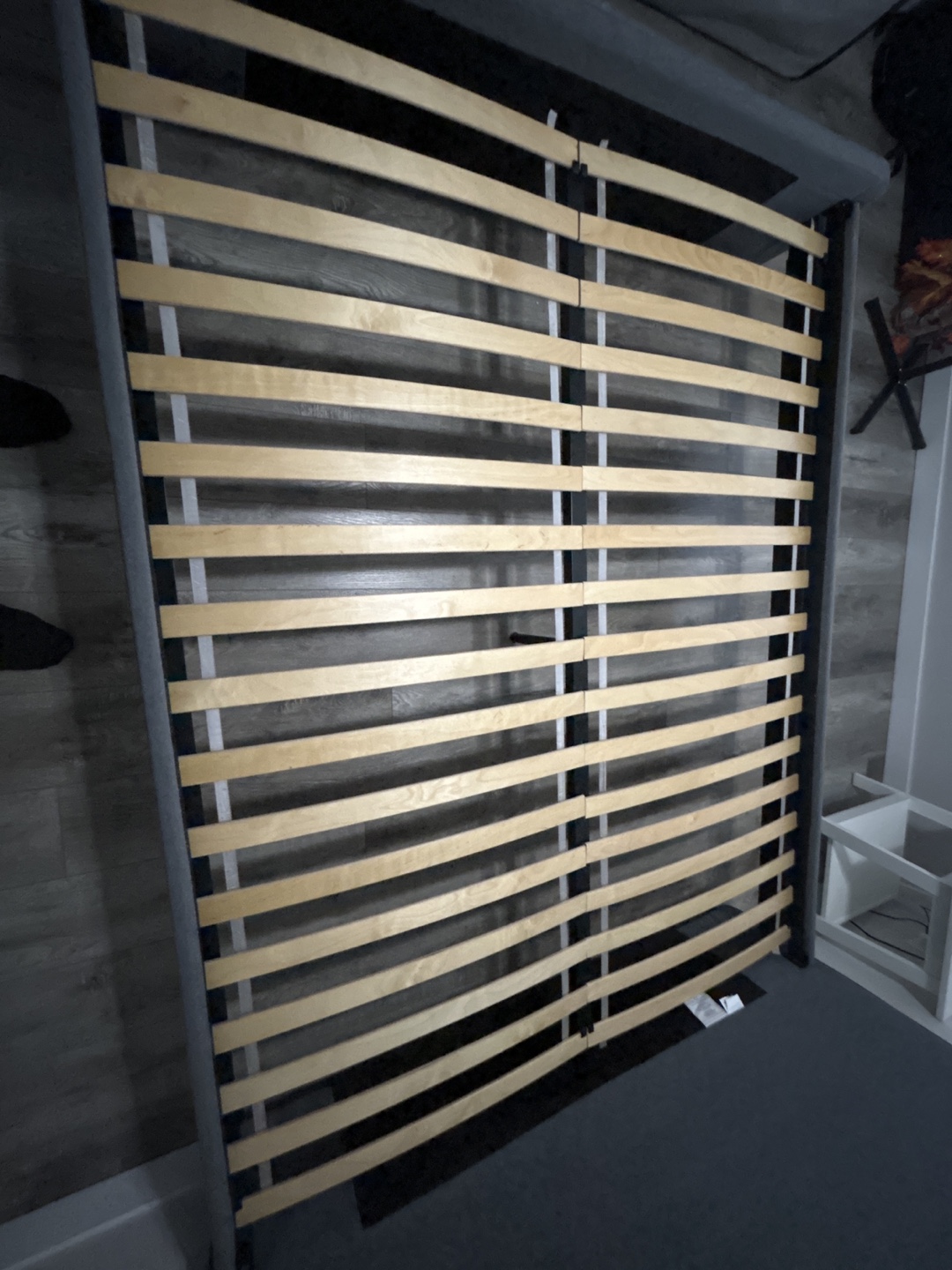 Queen Size Grey Upholstered Bed Frame with Slats - photo 4