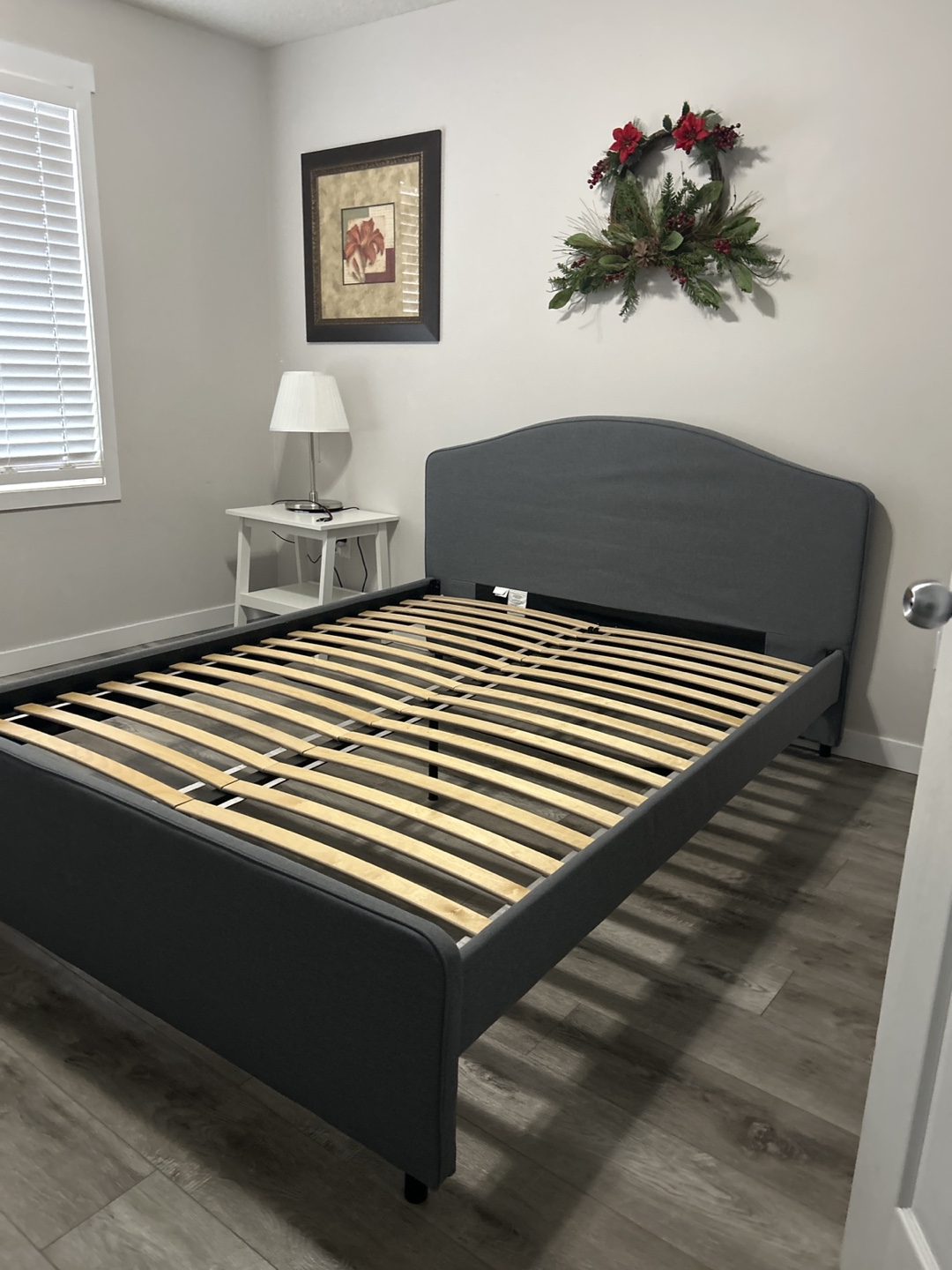Queen Size Grey Upholstered Bed Frame with Slats - photo 2