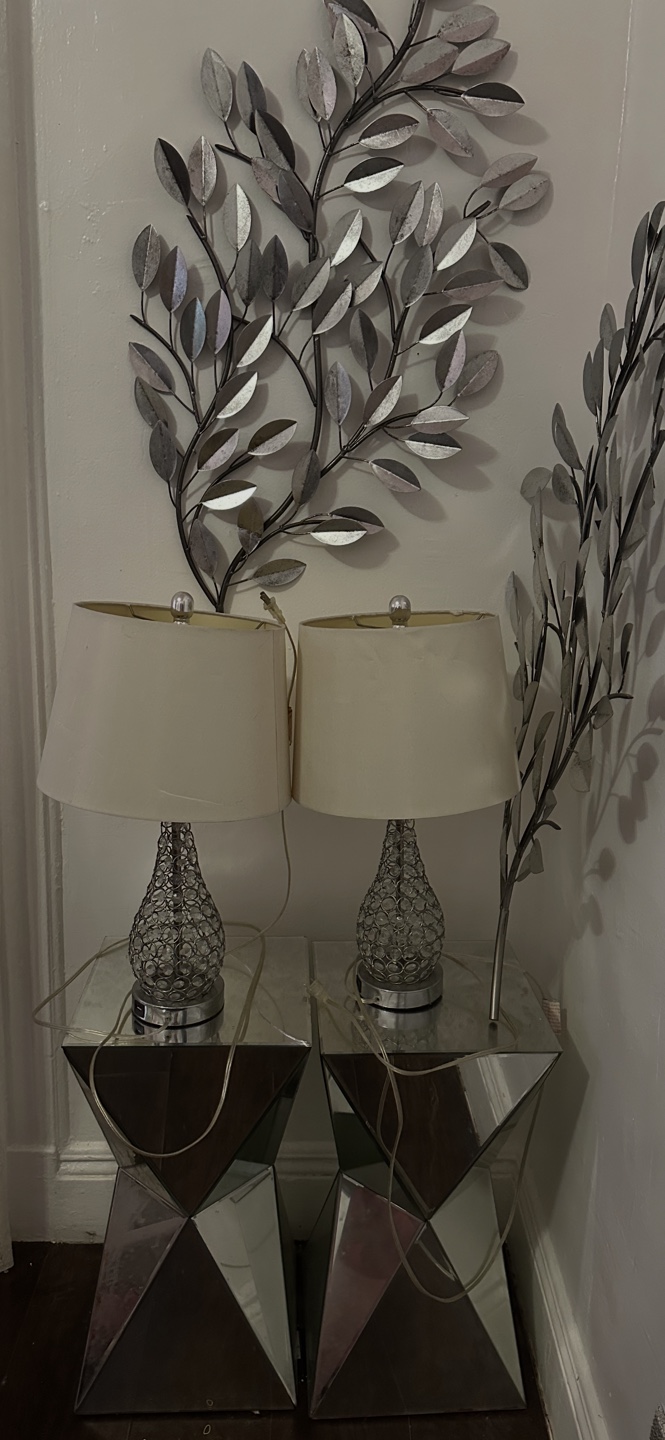 Pair of Mirrored Geometric End Tables