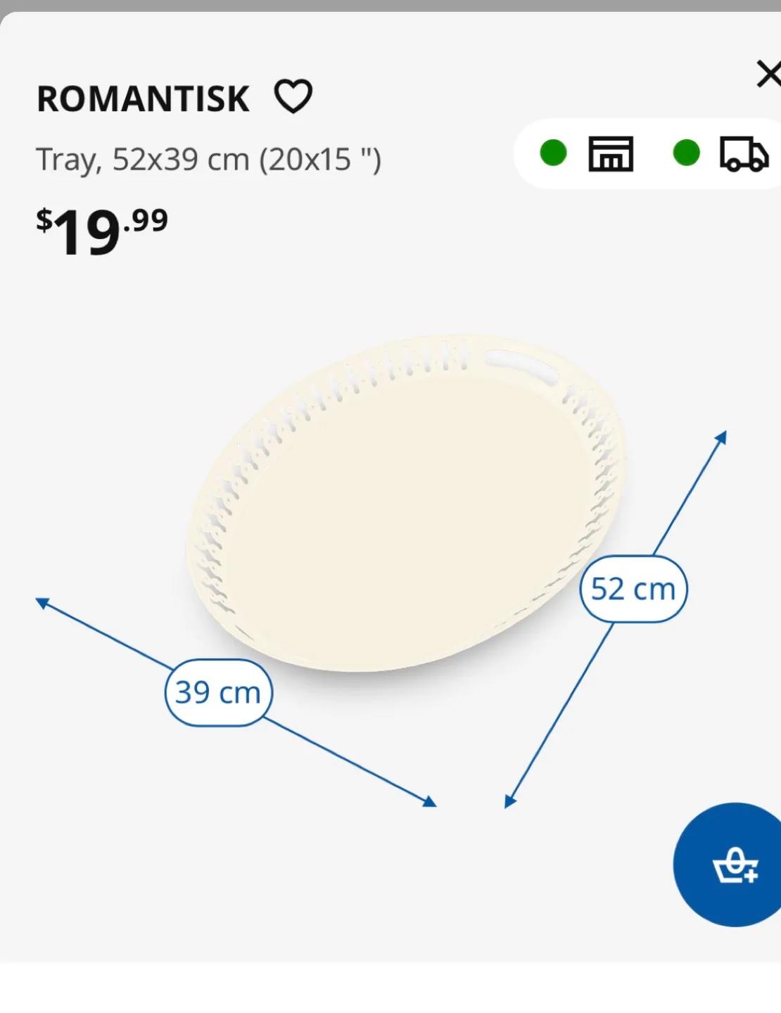 IKEA ROMANTISK Tray - White - 52x39 cm image indicator(2)