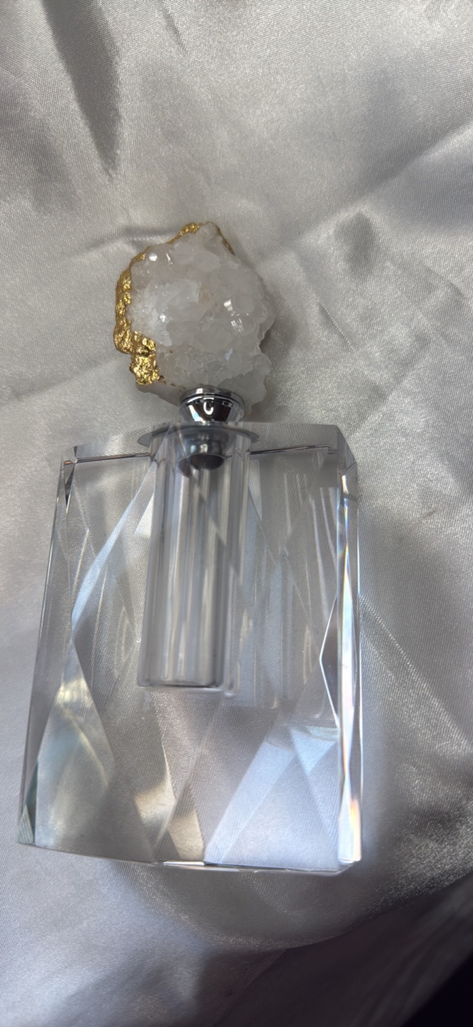 Unique Crystal Perfume Bottle with Gold Accents
