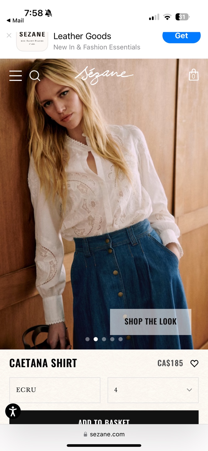 NEW Sezane Caetana Shirt - Ecru - Size 4 - photo 2