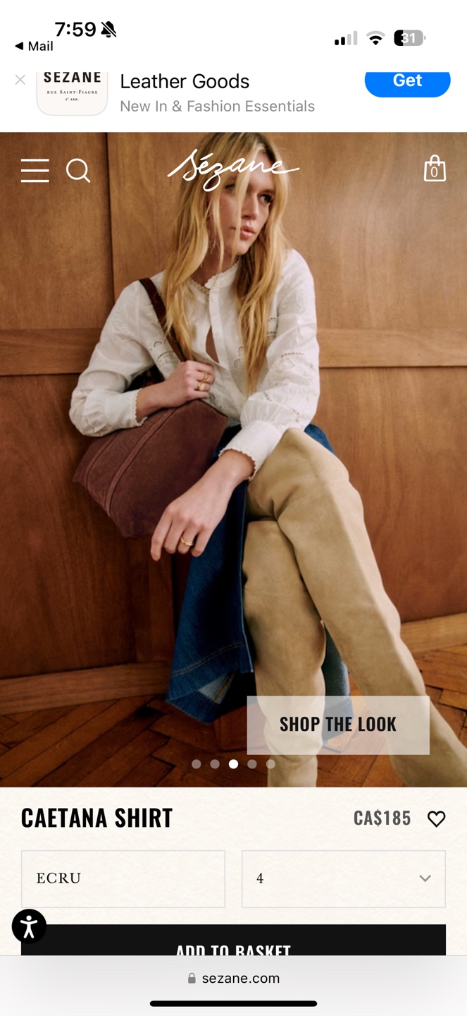 NEW Sezane Caetana Shirt - Ecru - Size 4 - photo 3