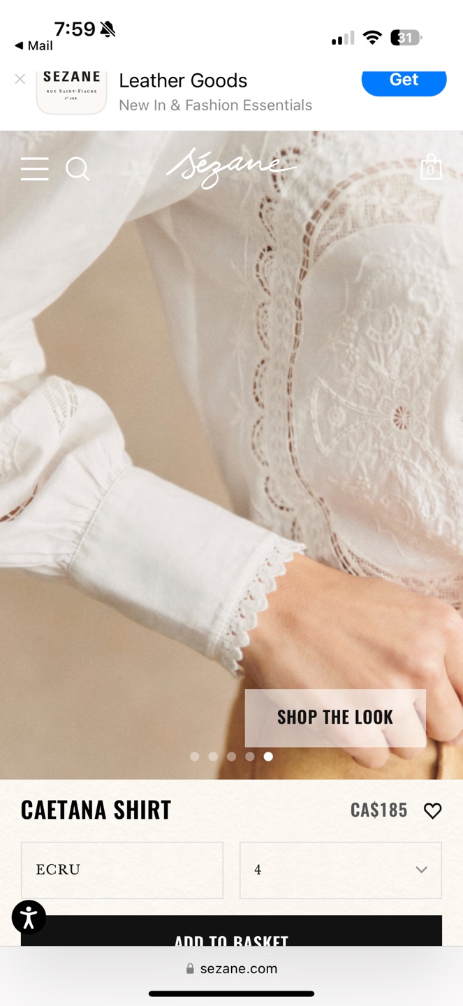 NEW Sezane Caetana Shirt - Ecru - Size 4 - photo 4