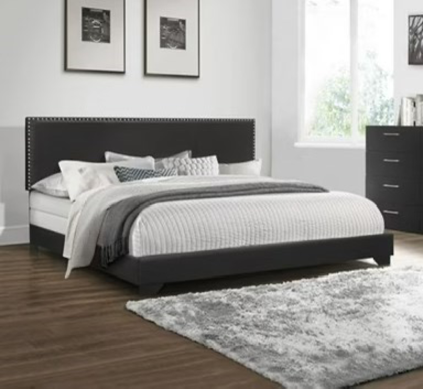 Queen Upholstered Bed Frame, Black