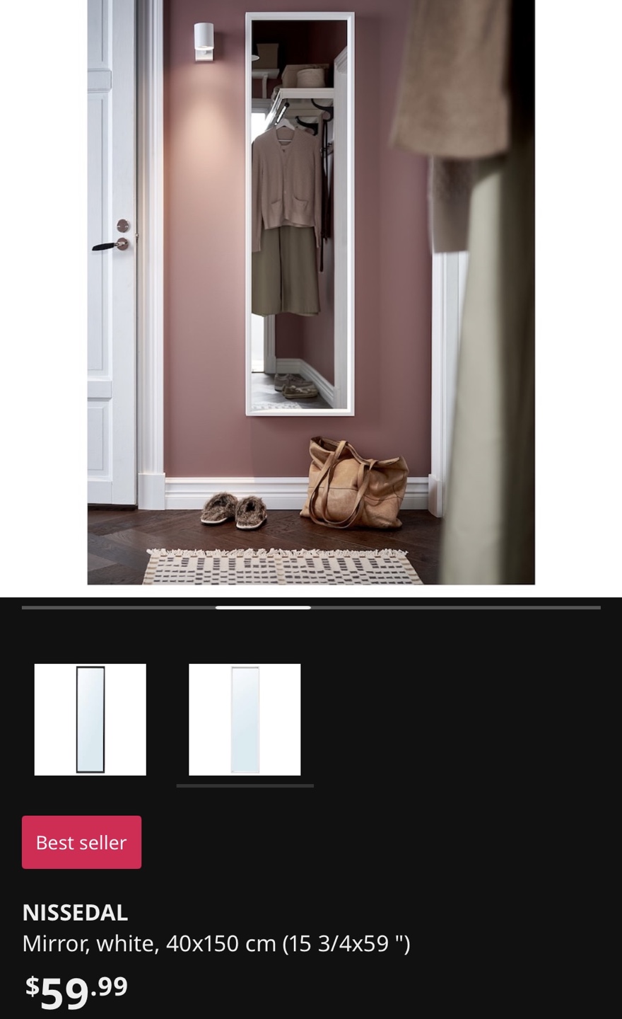 IKEA NISSEDAL Full Length Mirror - White - photo 3