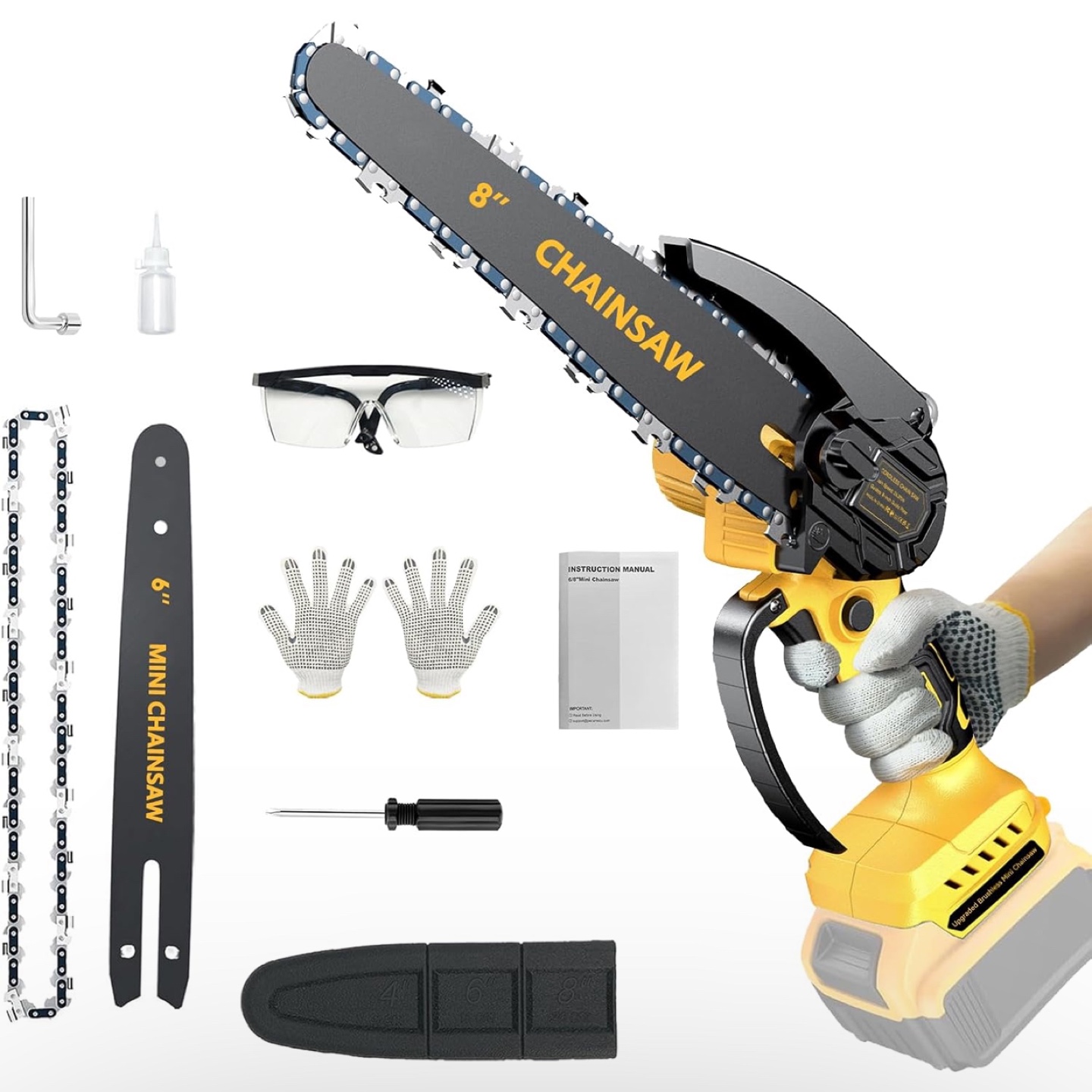 8" and 6" 2-in-1 Cordless Mini Chainsaw - 1000W