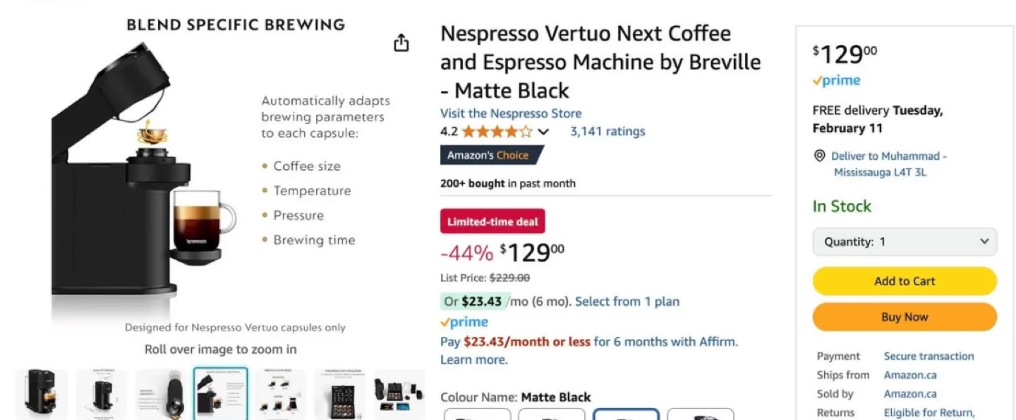 Breville Nespresso Vertuo Coffee Espresso Machine - Matte Black image indicator(2)
